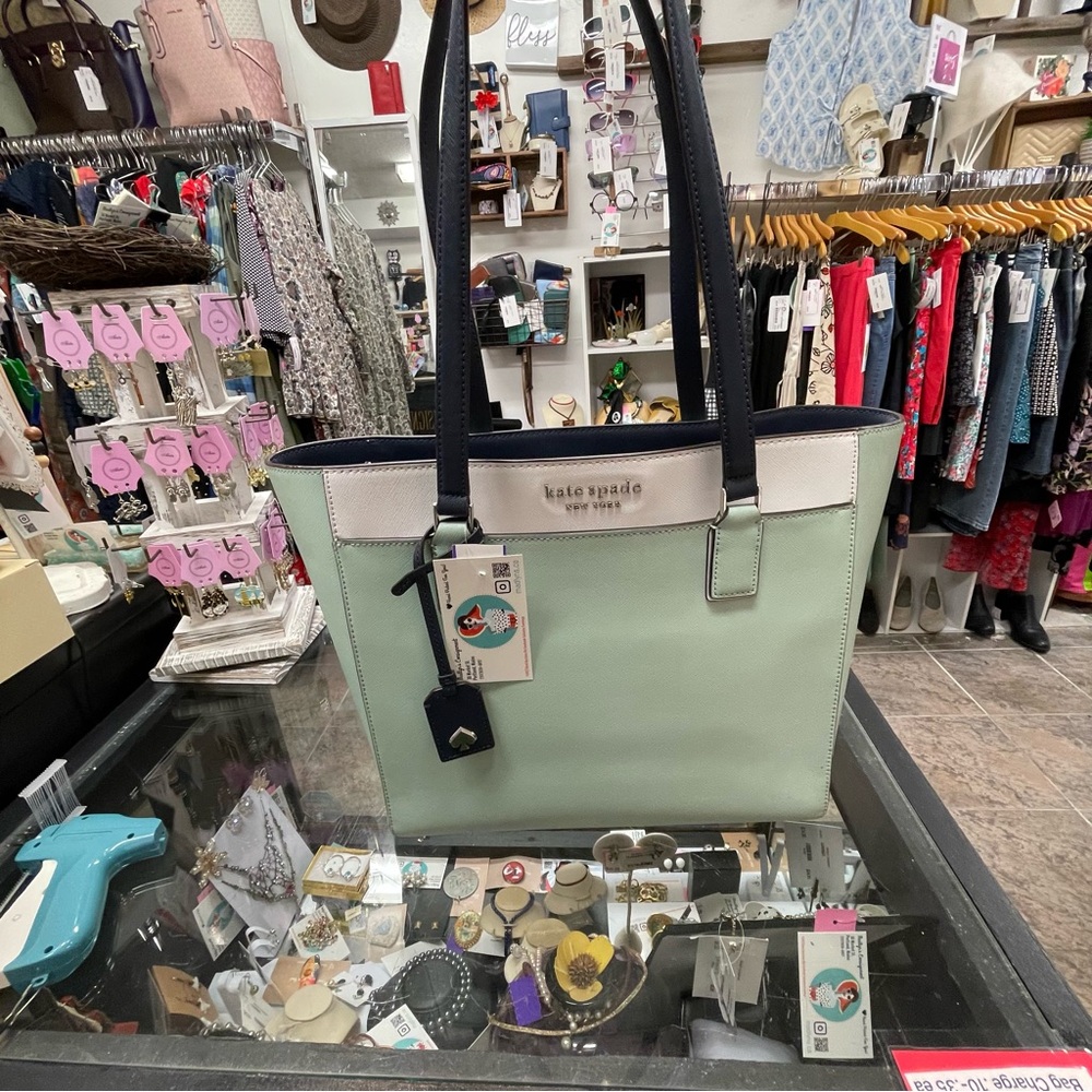 Kate Spade Pastel Green and Dark Blue Tote - Picture 3 of 8